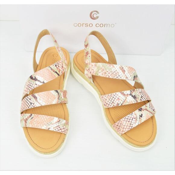 New! Corso Como Women's Snakeskin Embossed Leather Espadrille Sandals - Picture 7 of 7